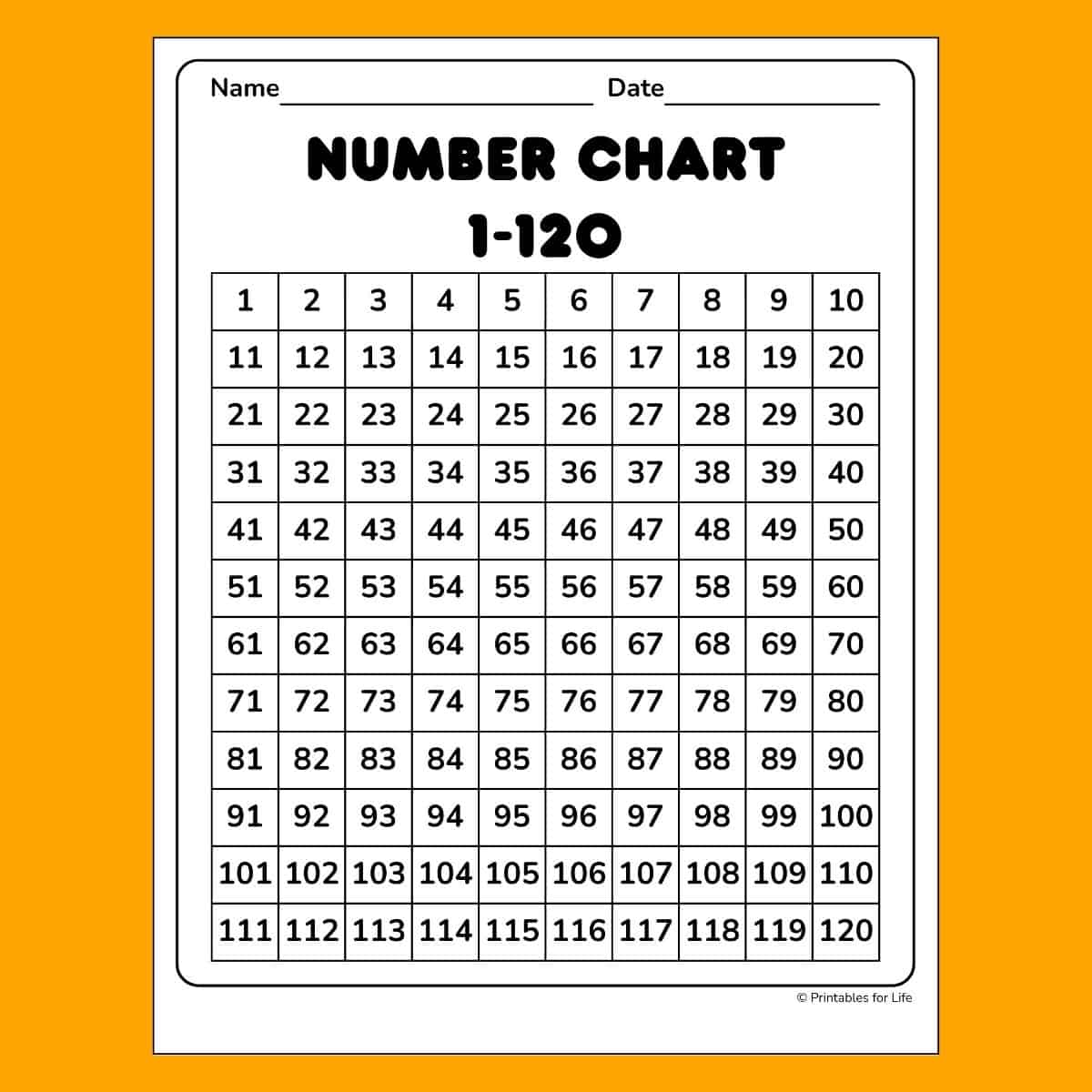 free 1-120 number chart to print for kids